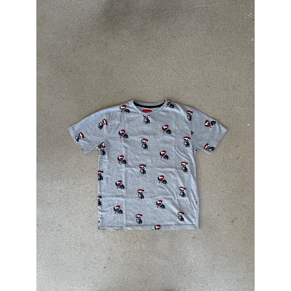 Denim & Flower Ricky Singh Mens Small T-Shirt - Gray Christmas Dog Print